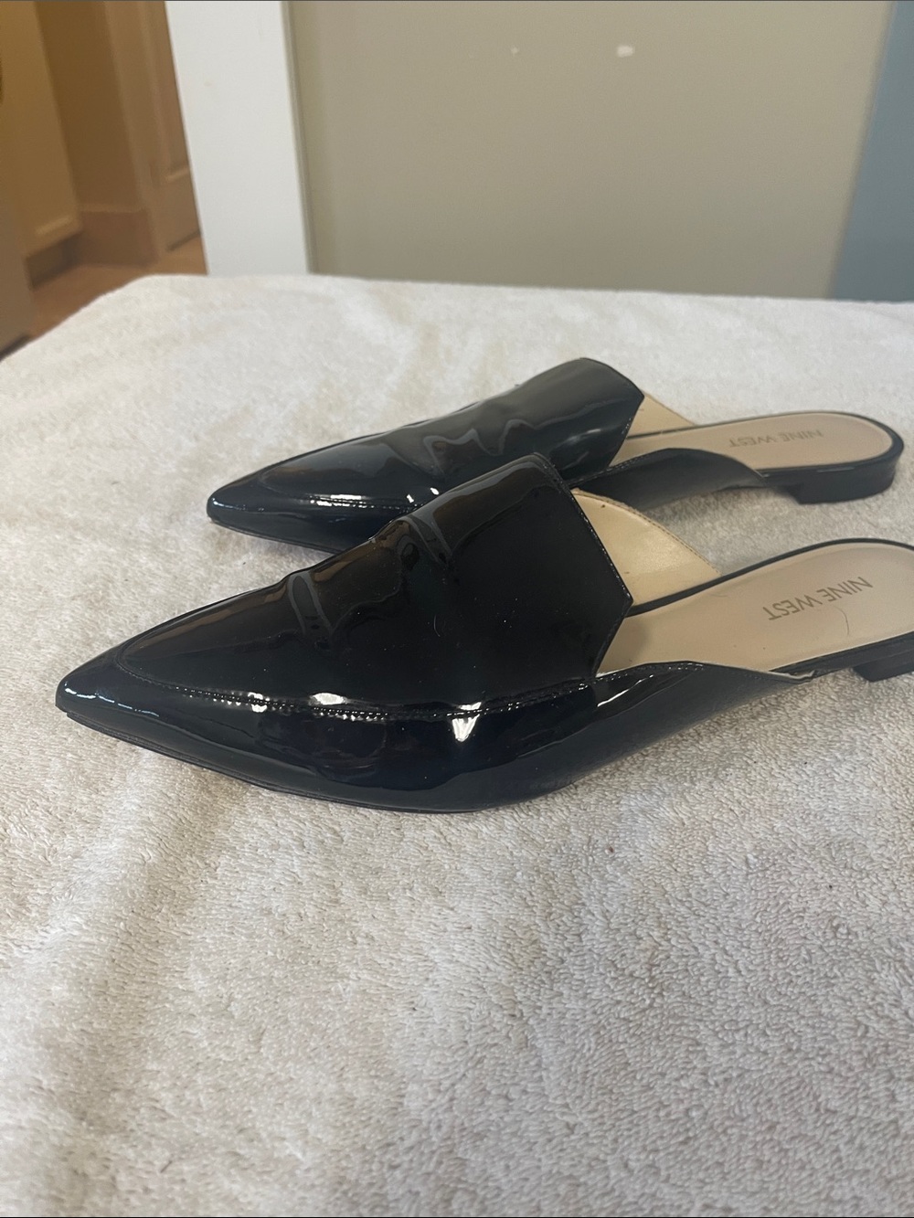 Nine West Black Patent Pointed Slip-On Mules